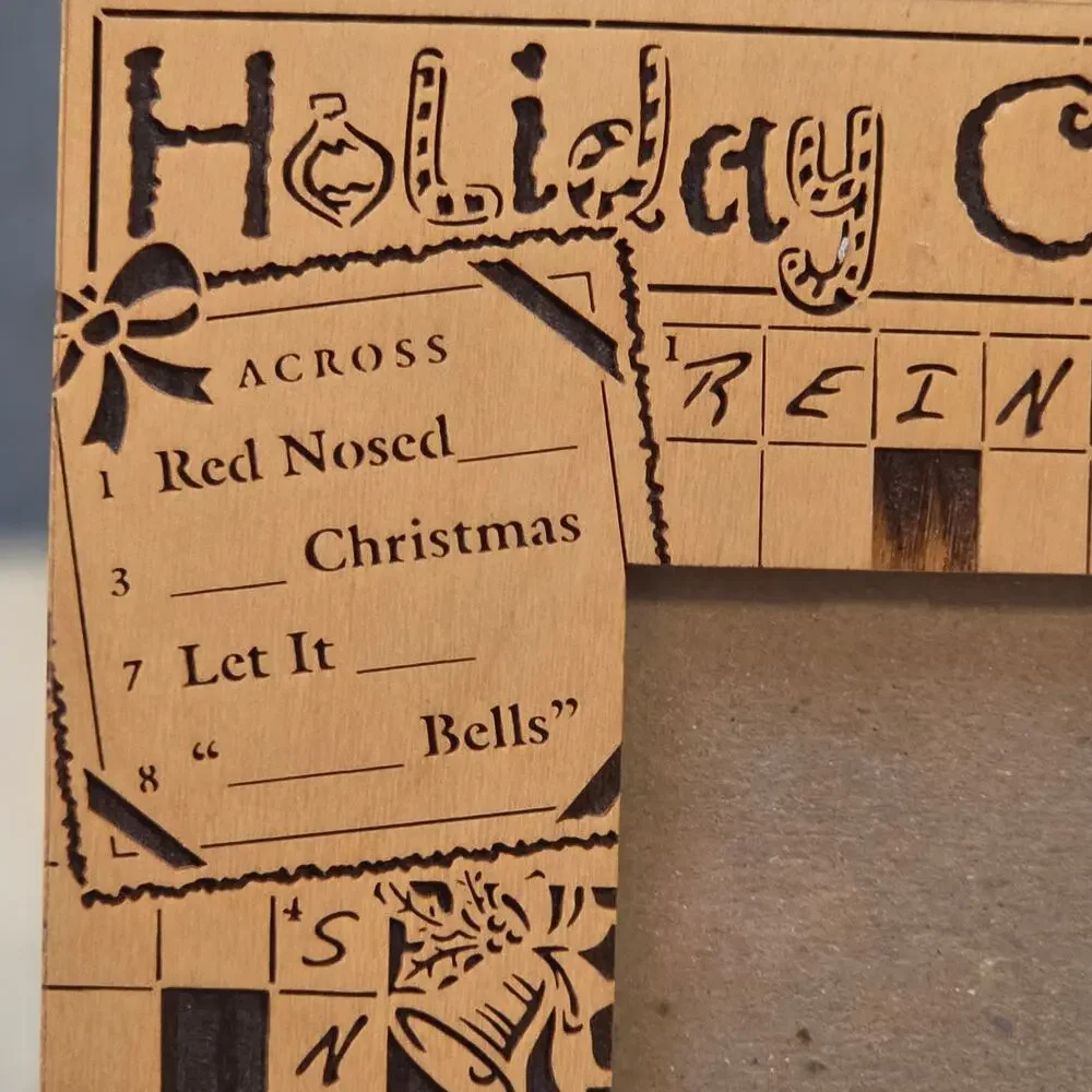 Vintage Christmas Holiday Crosswords Wooden Picture Frame Winter Decor Holiday